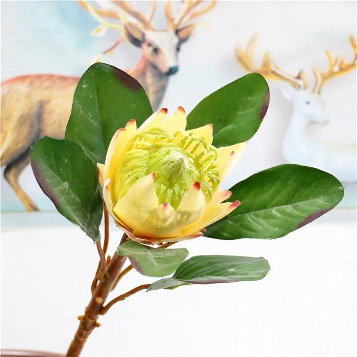 F1433 Hot Sale Factory Large Size Silk Artificial Protea Red King Protea Flowers Wedding Home