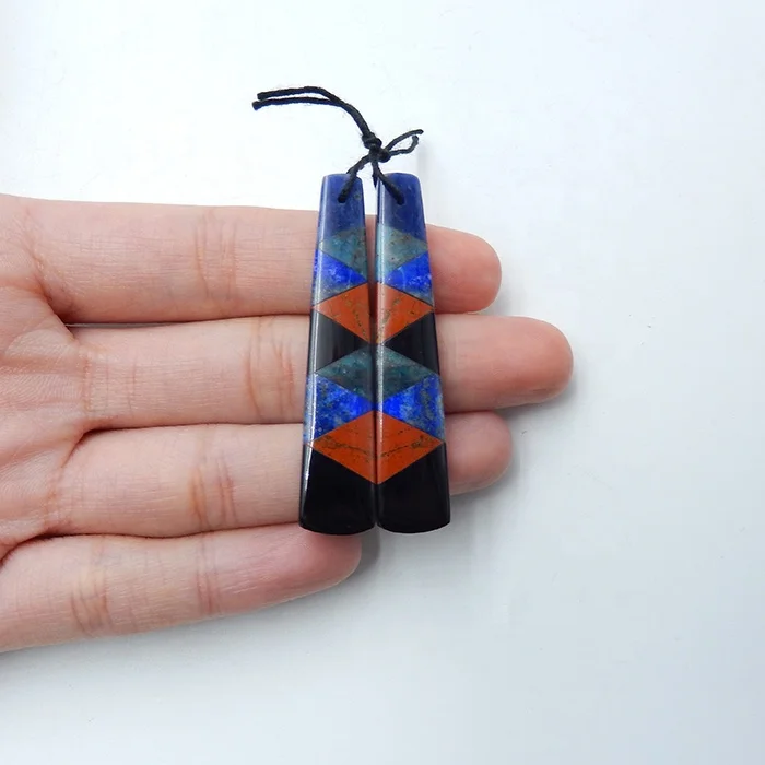 

Inlay Mineral Stones and Crystals Charm Beads for Pendant Earrings Hand Carved Gem 49x10x4mm 7.9g, Natural sodalite apatite lapis lazuli red river obsidian