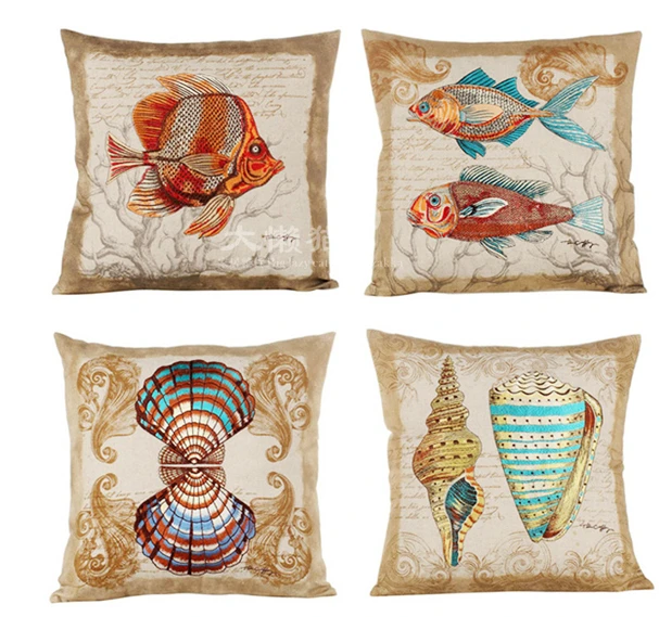 Marine Embroidery American Square Pillow Sea Ocean Shell