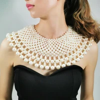 

HANSIDON Statement Necklace Choker For Women Imitation Pearl Collars Necklace Handmade Beaded Bib Necklace Wedding Jewelry