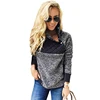 Wholesale Womens Knitted Pullover Charcoal Fleece Asymmetrical Snap Quilted Pullover