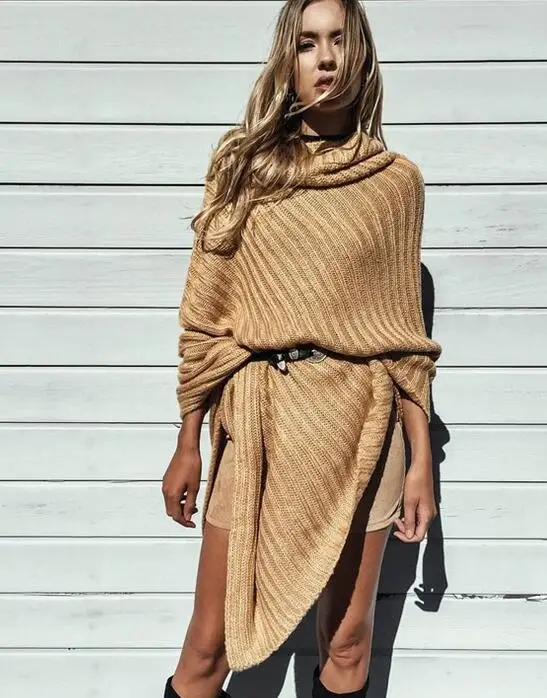 

4283 Runwaylover new design turtleneck tie up sweater, Multicolor