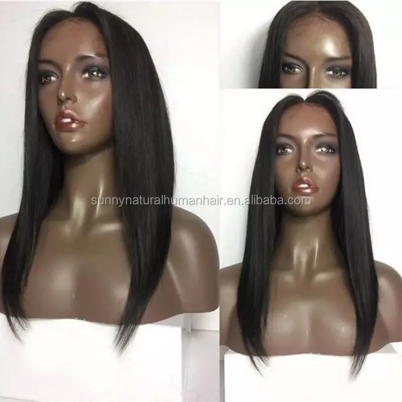 

Cheap unprocessed Brazilian virgin human hair natural straight with baby hair gluless full lace lace front wigs for black women, Natural black