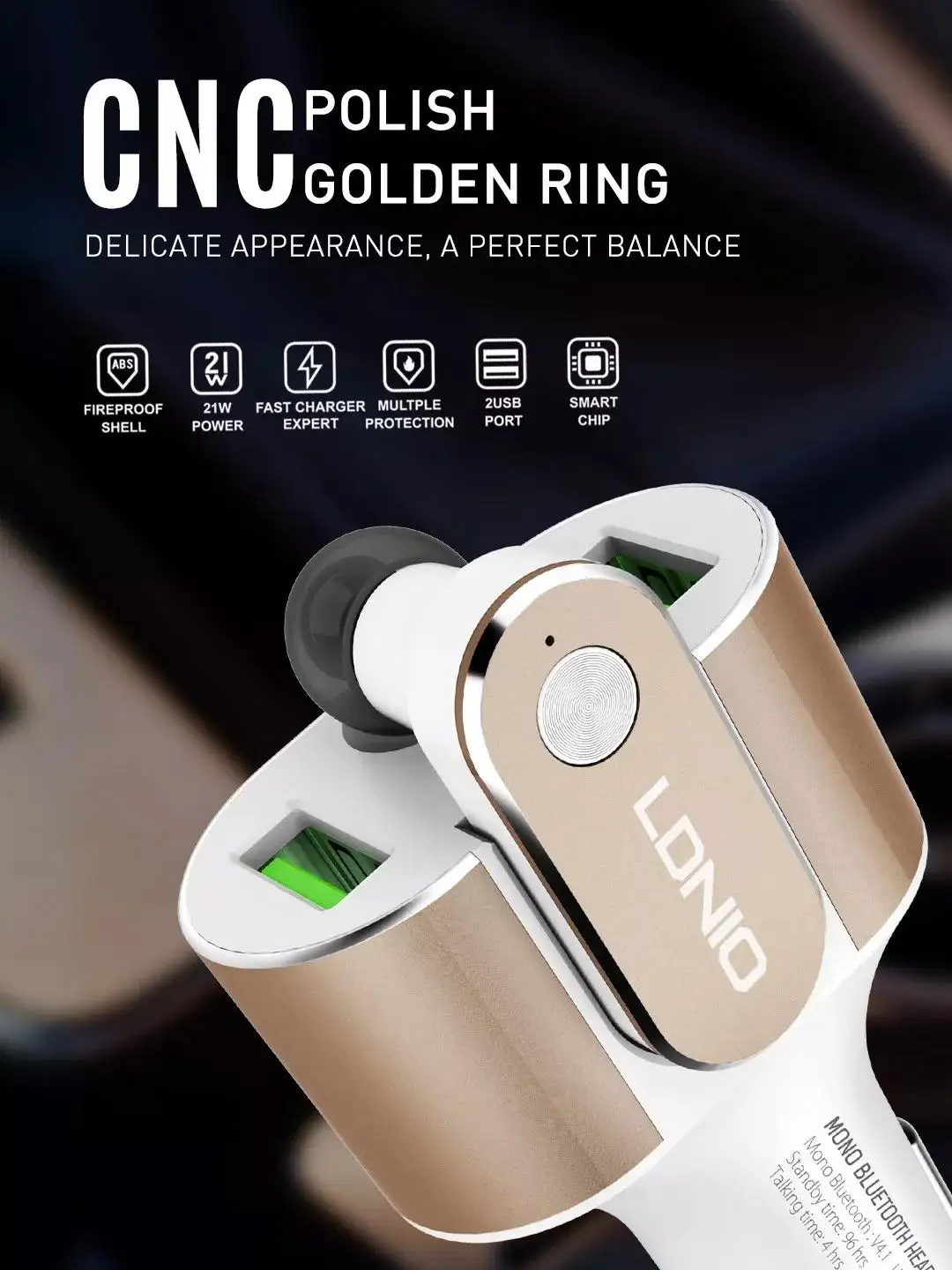 LDNIO — casque d'écoute Bluetooth sans fil, chargeur Intelligent pour voiture, double Port USB