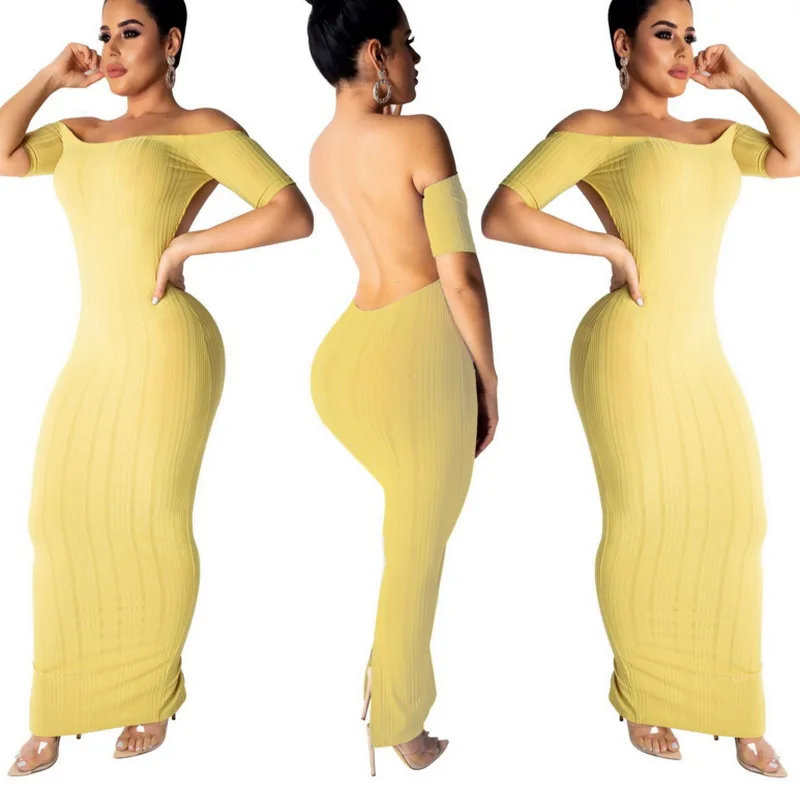 

Hot Fashion Sexy Women Elegant Backless Bodycon Evening Dresses Off Shoulder Plus Size Maxi Party Clothing, As picture