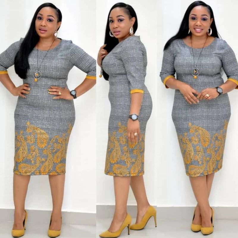 Women Office Fashion Print Slim Sheath Dress