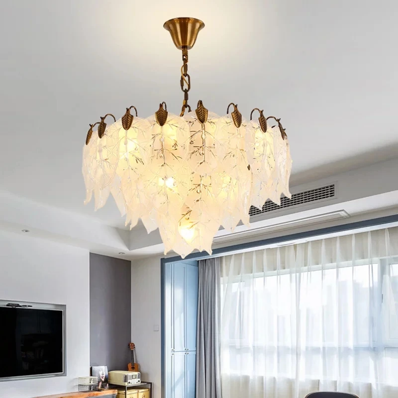 MEEROSEE High Quality Glass Leaves Chandelier Lighting Modern Living room Round Decorative Glass Hanging Pendant Lamp MD86717