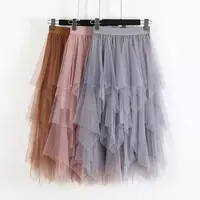 

Fashion New 2019 Women Long Skirt High Waist Female Skirt Sweet Irregular Mesh Stitching Long Skirt