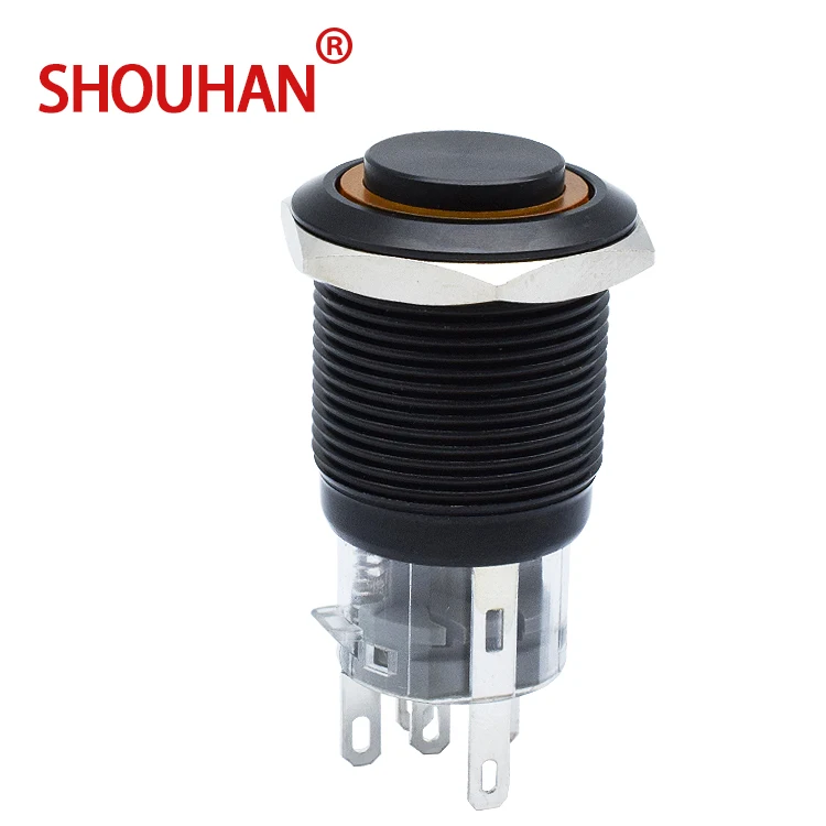 19MM push button switch plastic material long type power switch  with Yellow/White/Red/Green/Blue led light