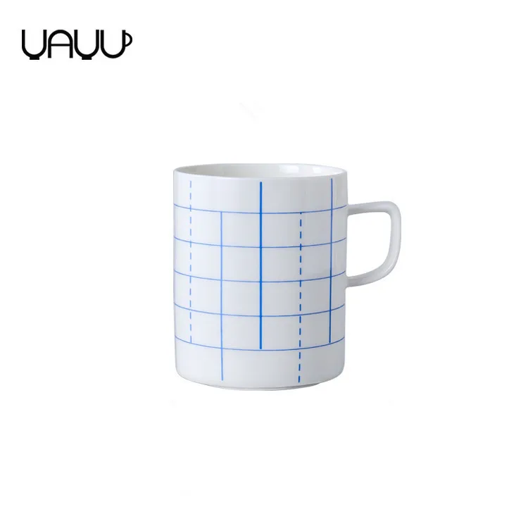

Fine quality party home used decorated porcelain mugs coffee decal mug for gift, White and blue