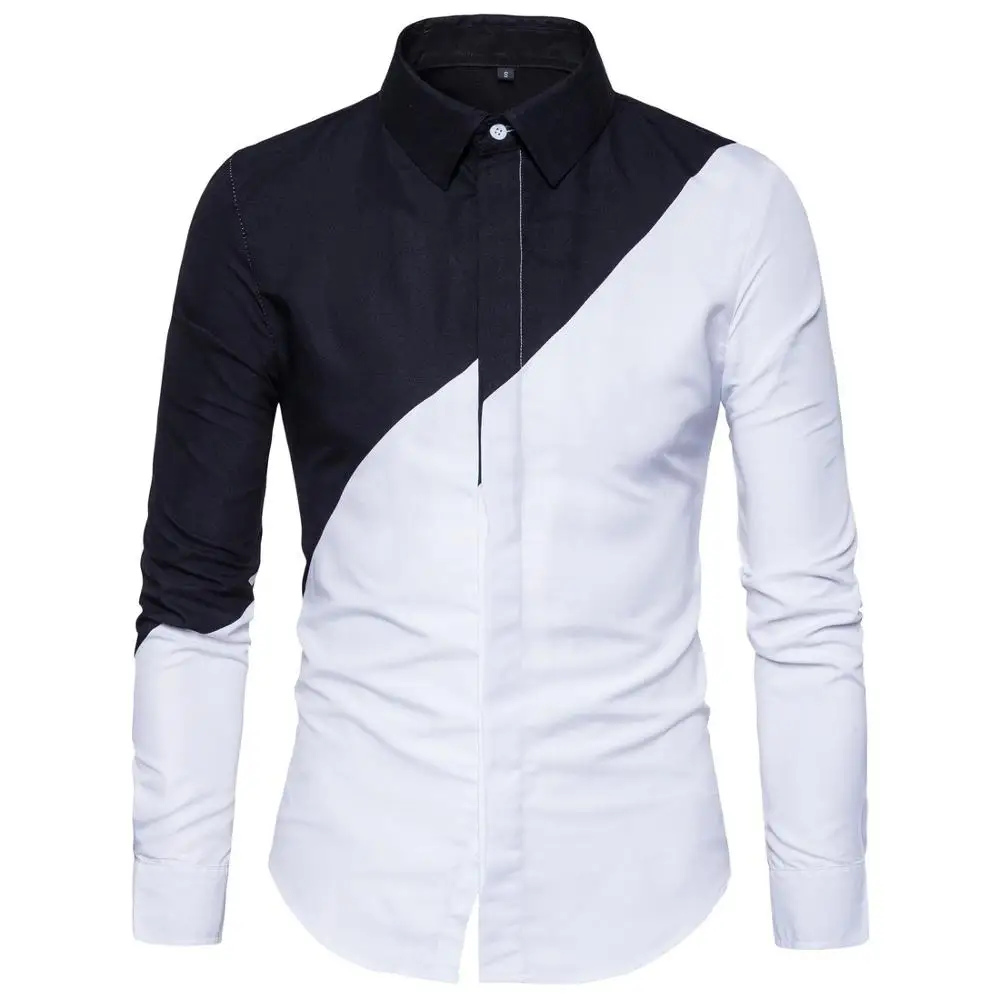 

Wholesale fashion black white stitching men's large size shirt