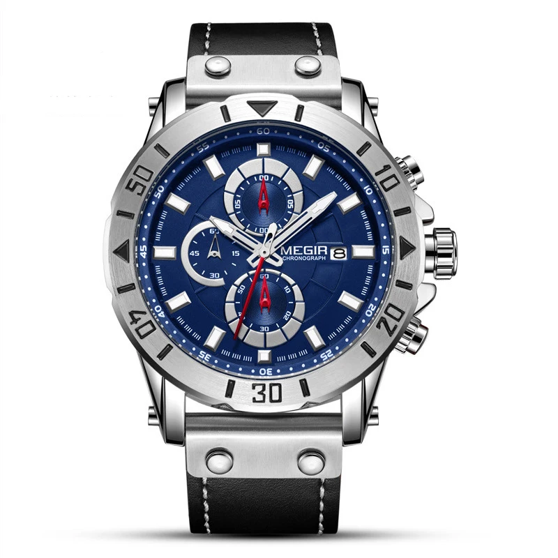 

MEGIR Brand Mens Watches Chronograph Calendar Clock Leather Waterproof Sports Megir 2081 Luxury Men Wrist Watches relojes hombre