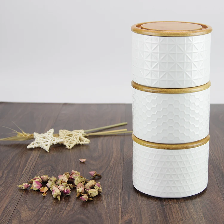 Wholesale Ceramic Storage Jar With Bamboo Or Wooden Lid,Custom Design White Ceramic Jars Buy