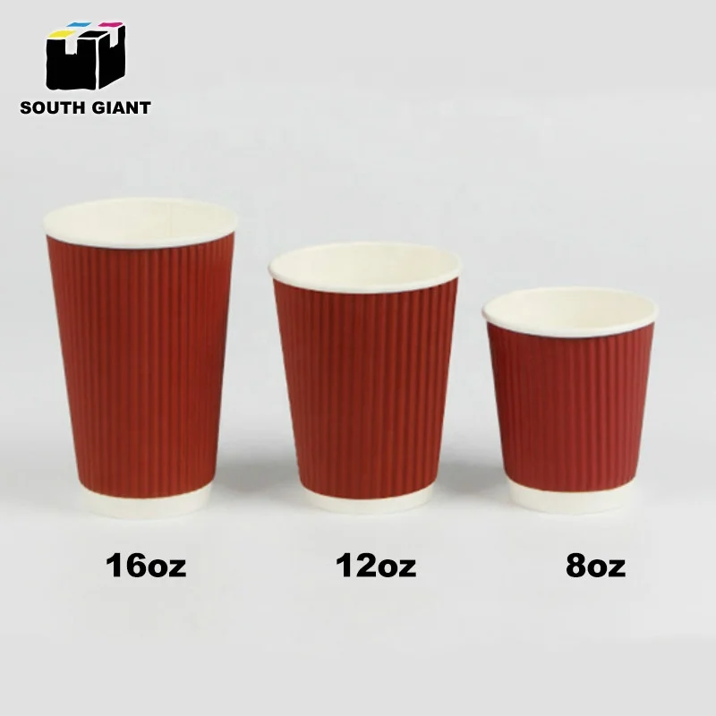 
Customize 8oz 12oz 16oz Disposal Ripple Triple Wall Insulated Kraft Paper Coffee Cups 