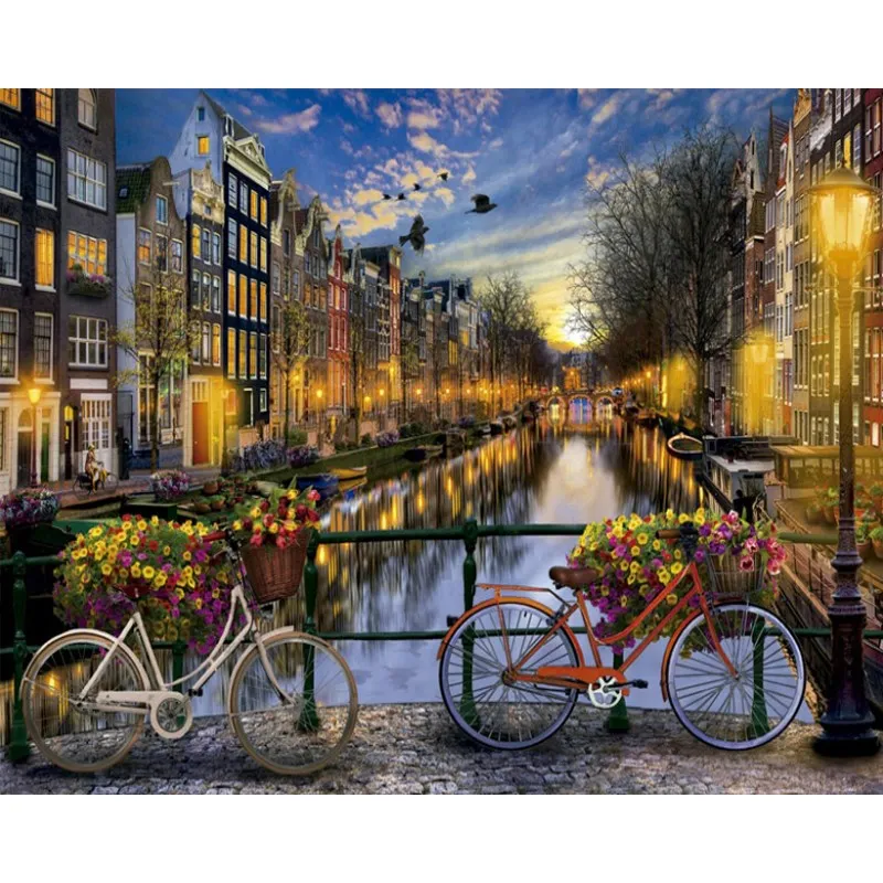 For CHENISTORY 99870 Modern City Night DIY Painting by Numbers Kit Acrylic Wall Art Picture Home Decoration with Landscape