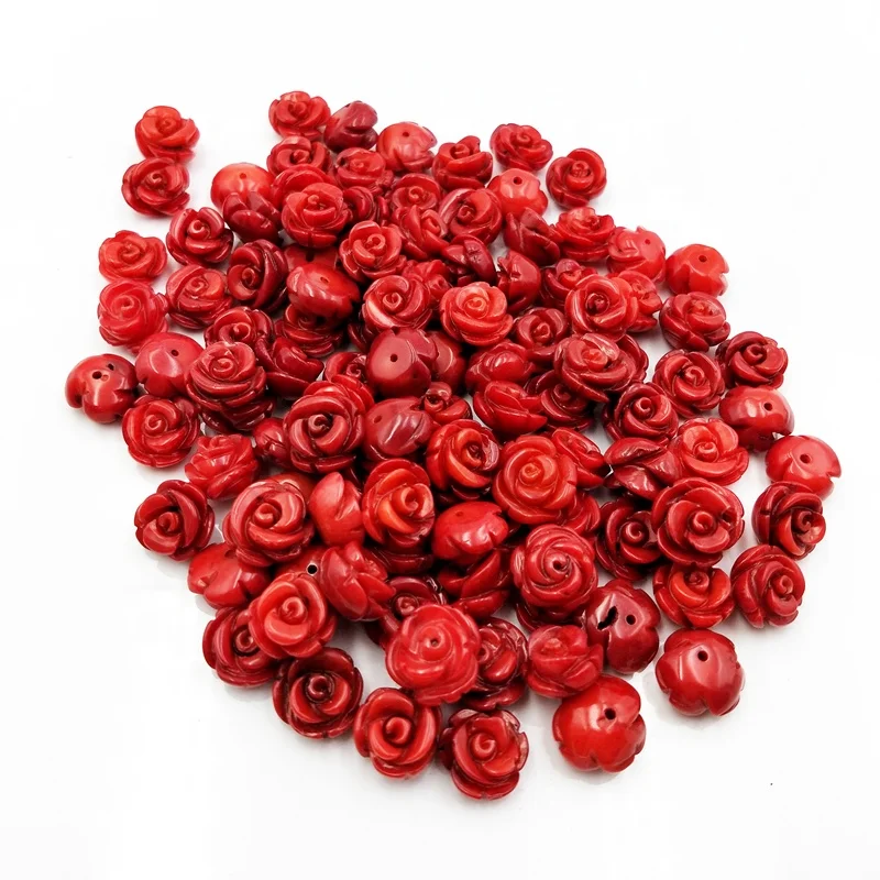 

Hand Carved Red natural Bamboo Coral flower 8mm 10mm 12mm 14mm 16mm coral flower beads charms