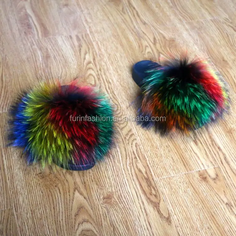 rainbow fuzzy slippers