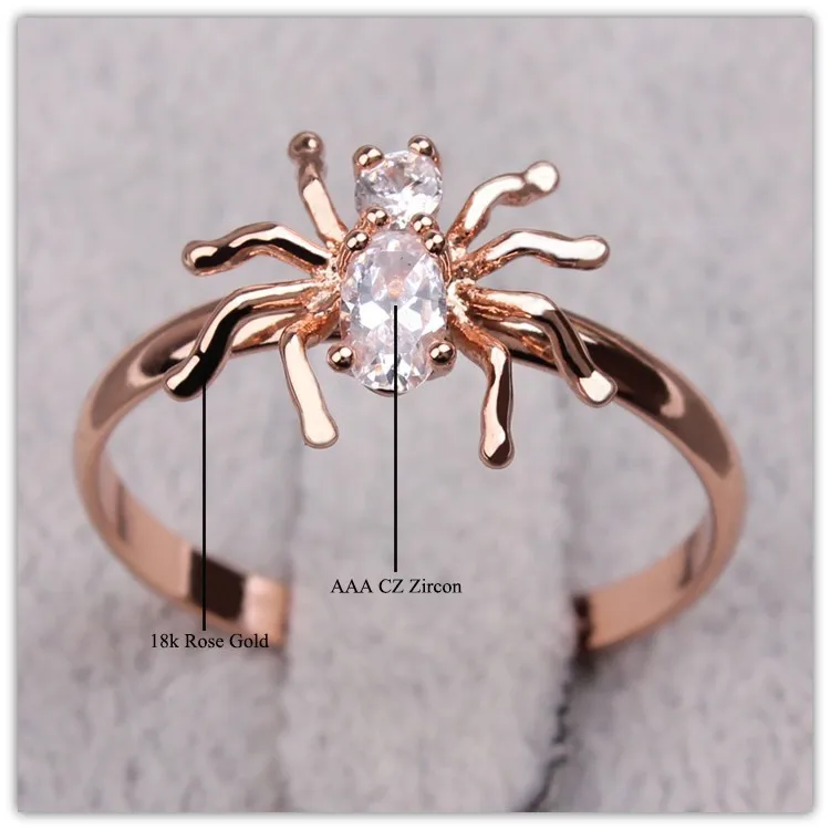 

2019 Cute Animal Rings Joias Anel Senhor Dos Aneis 18k Rose Gold Filled Clear Zircon Spider Gold Engagement Rings For Women, N/a