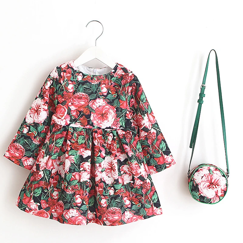 

Pictures of girls cotton tops children frocks model designs 1-6 years old baby long sleeve girls dress with bag, As picture many patterns