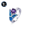 Victory ring diamond with letter V win her heart opal silver fashion jewelry