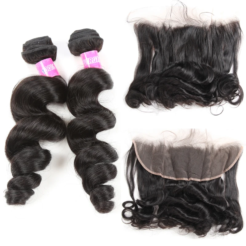 

Ms Mary Brazilian Loose Wave Virgin Hair 3 Bundles With Pre Plucked Frontal Closure Free Shipping