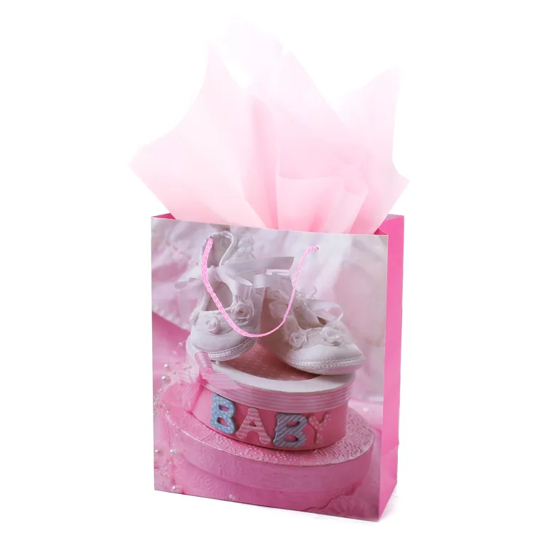 Wholesale Eco-Friendly Birthday Gift Packing Pink Baby Care Paper Bag