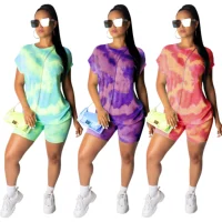 

FM-A8360 Fashion womens 2 piece short colorful tracksuit gym wear cloth set