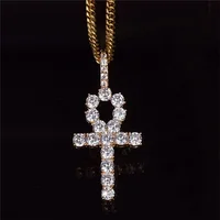 

DY Wish Amazon hot hiphop jewelry plated 18k gold copper micro inlaid zirconia Anhe key cross pendant necklace