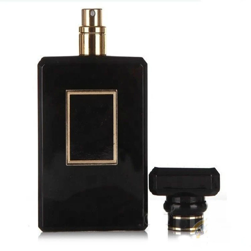 Black square cut perfume glass bottle 100ml with black cap