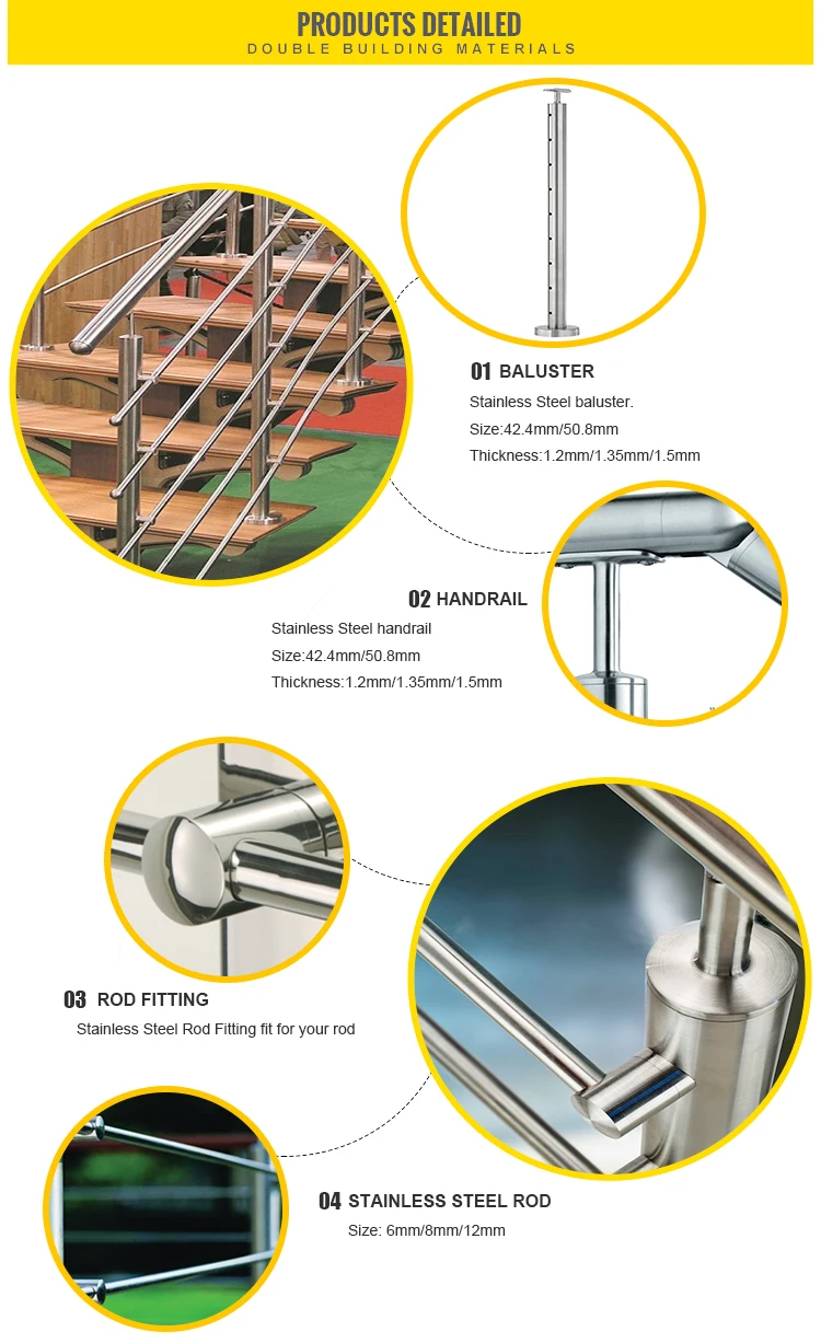 Outdoor Railing Stainless Steel Solid Rod Balcony Balustrade