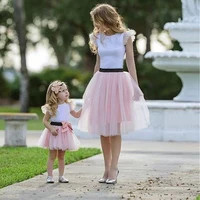 

mother and daughter clothes Fashion tshirt+Bowknot Pink Mesh Skirt baby clothes mom and daughter dress family matching clothes