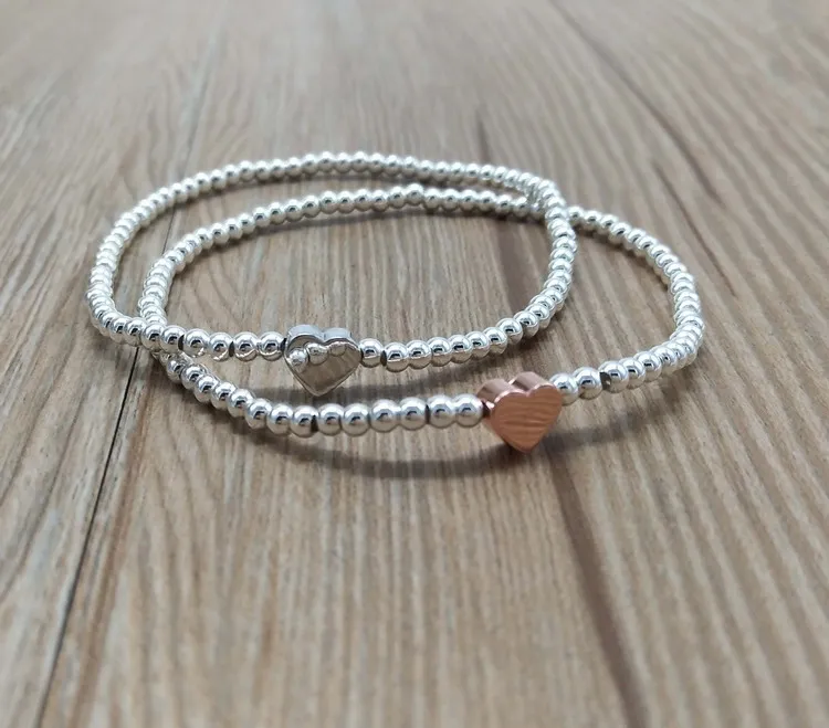 

Zooying 4mm Silver brass beads elastic bracelet with delicate heart star charm, Gold