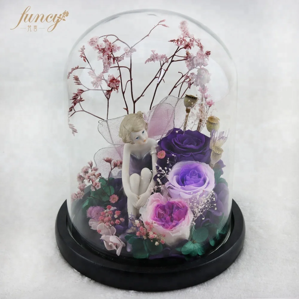 
Gift Item Valentine Day Girlfriend Preserved Roses Forever Flower Angle Glass Dome 3 Year Anniversary List Gift items Marriage 