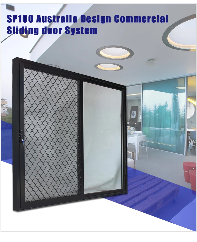 Stainless steel security mesh aluminium Cheap sliding door with double glass panel
