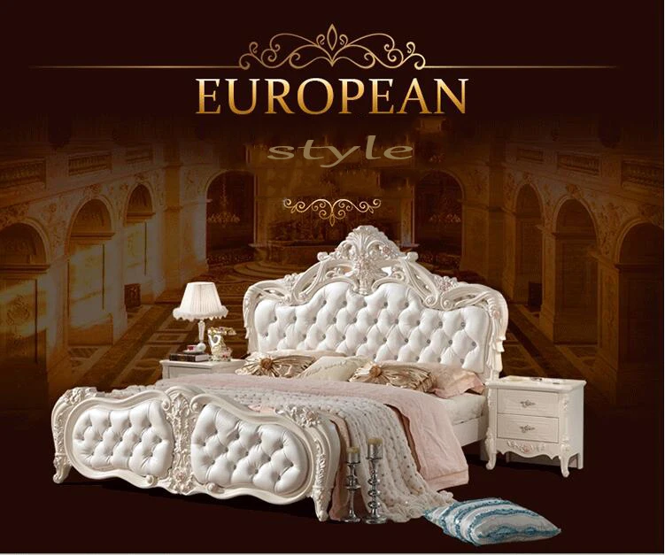 modern european solid wood bed Fashion Carved 1.8 m bed french bedroom furniture pfy10019