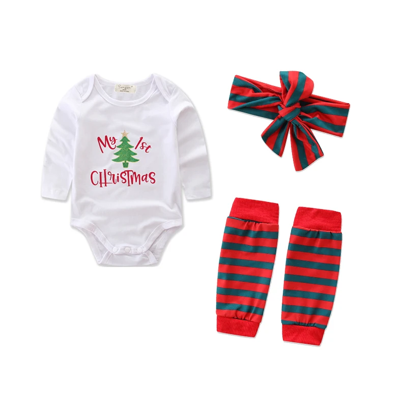 

3pcs Set 2018 Baby Clothes Set Christmas Kid Baby Boys Girls Cotton Tops Romper Leggings Headband Outfits Sets Clothing, As picture