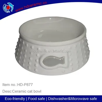 Fashion Design White Color Ceramic Cat Bowl With Little Fish