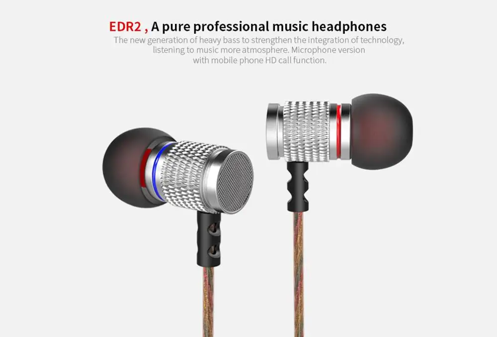 New Original Kz Edr2 Mega Bass In-ear Hifi Earphones 3.5mm