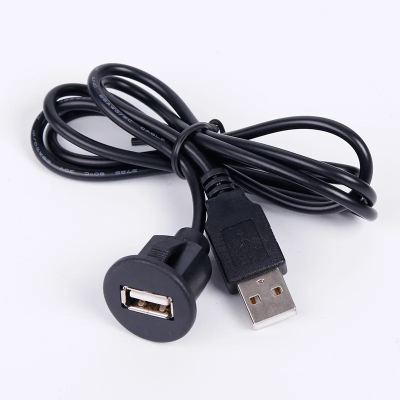 

1m USB cable Male To Female AUX Flush Waterproof Panel Mount 3FT Extension usb kabel usb for Car, Black