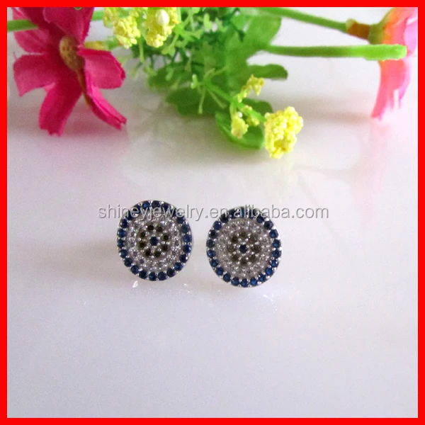 925 sterling silver micro pave cz evil eye earring