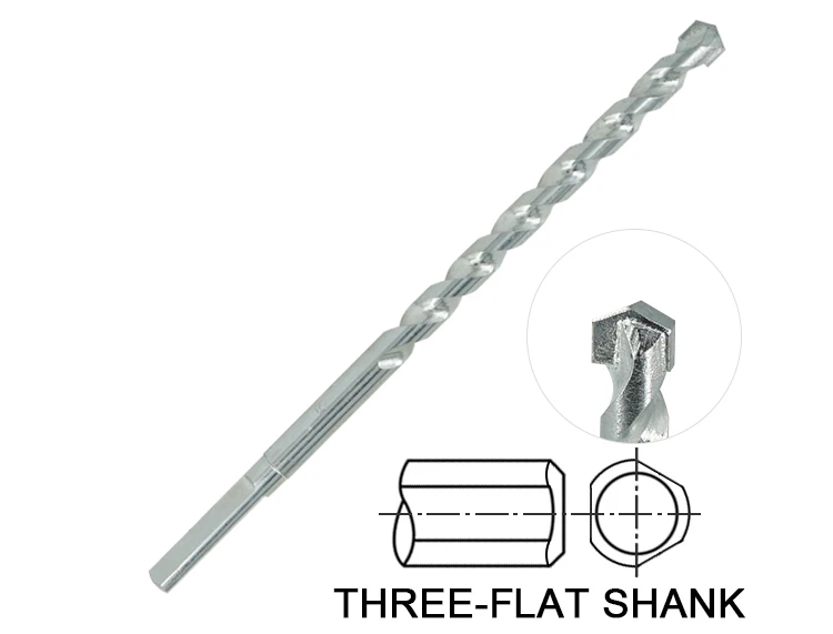 Three Flats Shank Zinc Plated Carbide Tipped Masonry Drill Bit for Concrete Brick Masonry Drilling