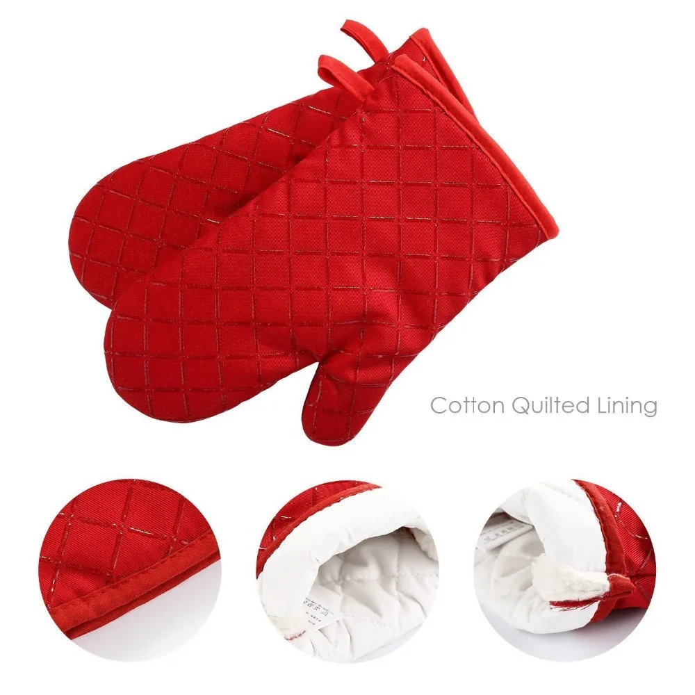 
Wholesale Red Non-Slip Heat-Resistant Silicone Kitchen Cooking Lattice Double Oven Gloves 