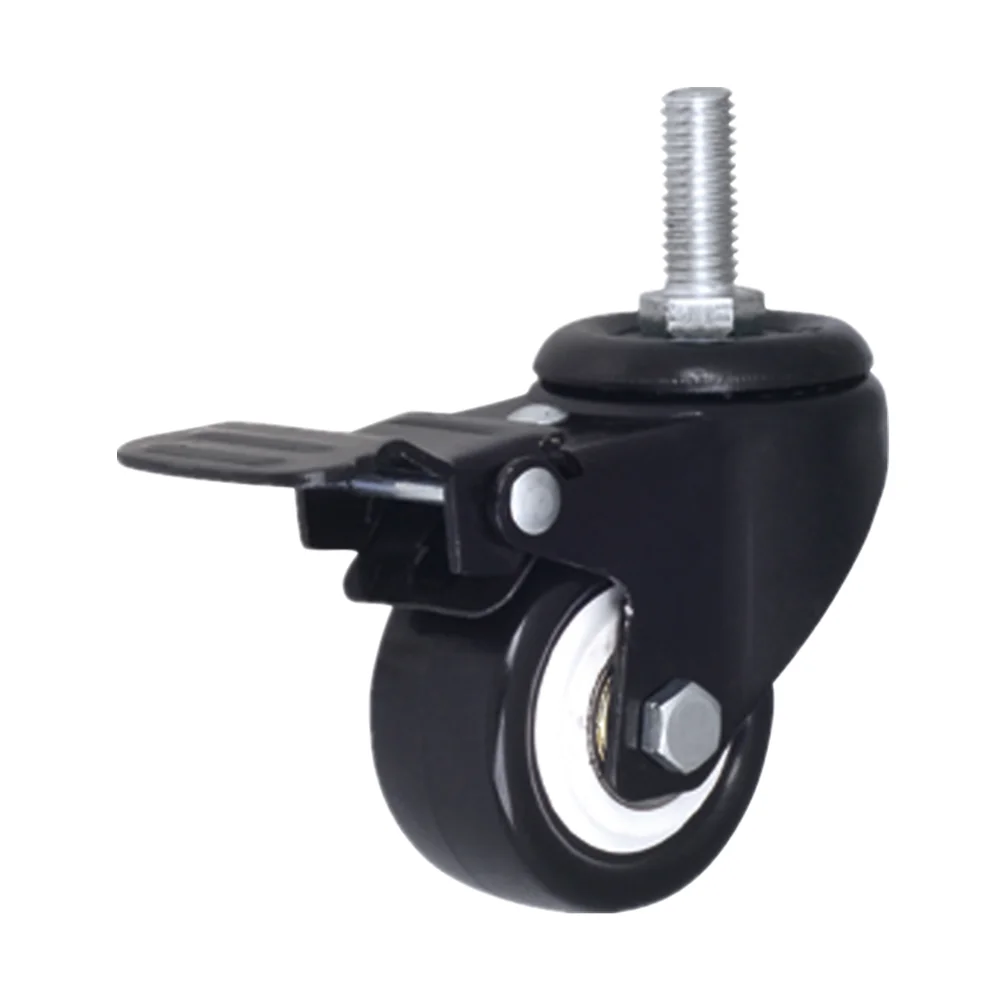 1.5 inch 2 inch 2.5 inch 3 inch Swivel Top Plate Black PVC Casters Wheel With Double Brakes For Baby Carriges