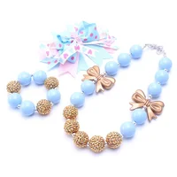 

Wholesale Chunky Necklace Kid Gift Chunky Bead Bubble Gum Necklace Silicone Baby Teething Necklace Bracelet Set