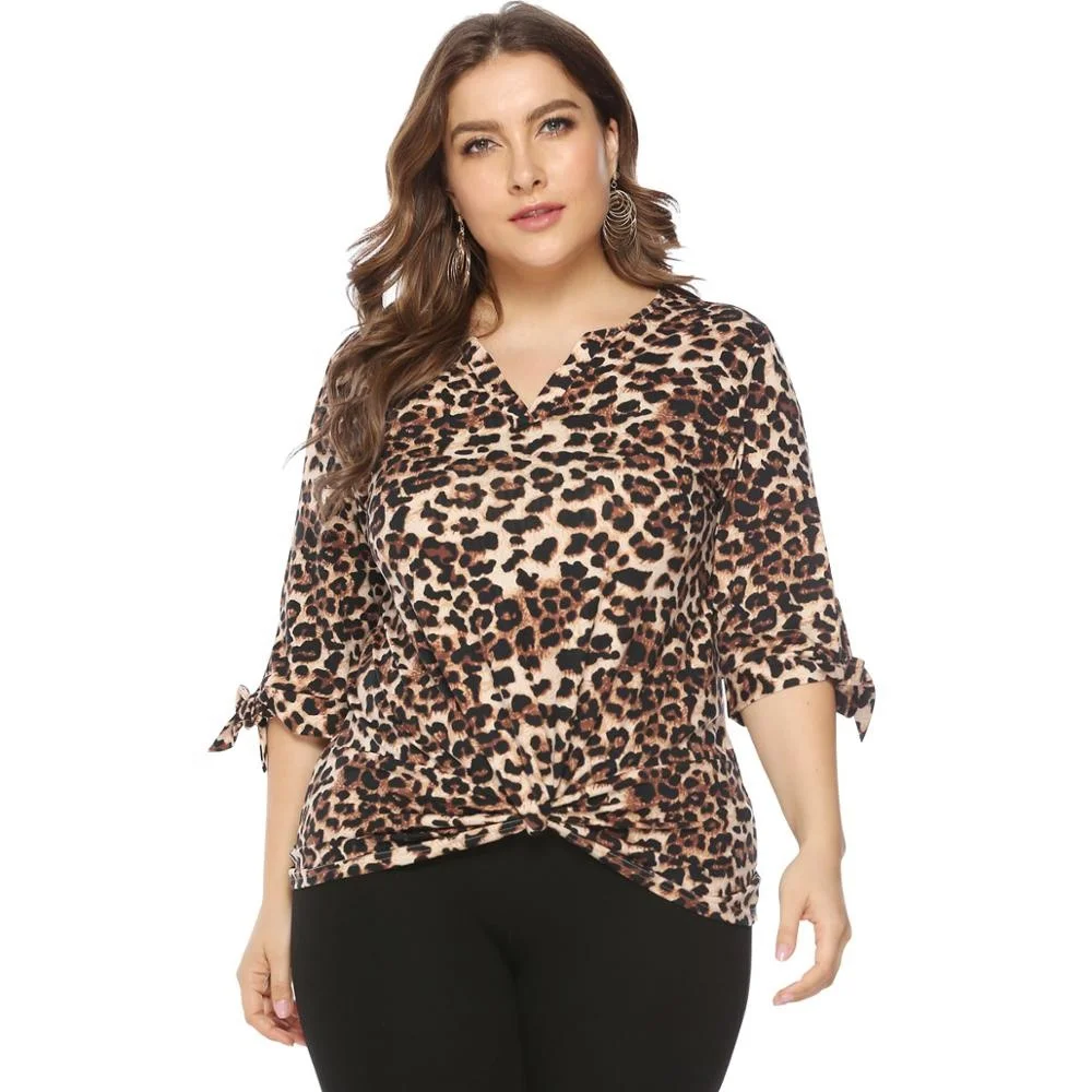 

2019 fashion plus size chiffon printed leopard woman blouse