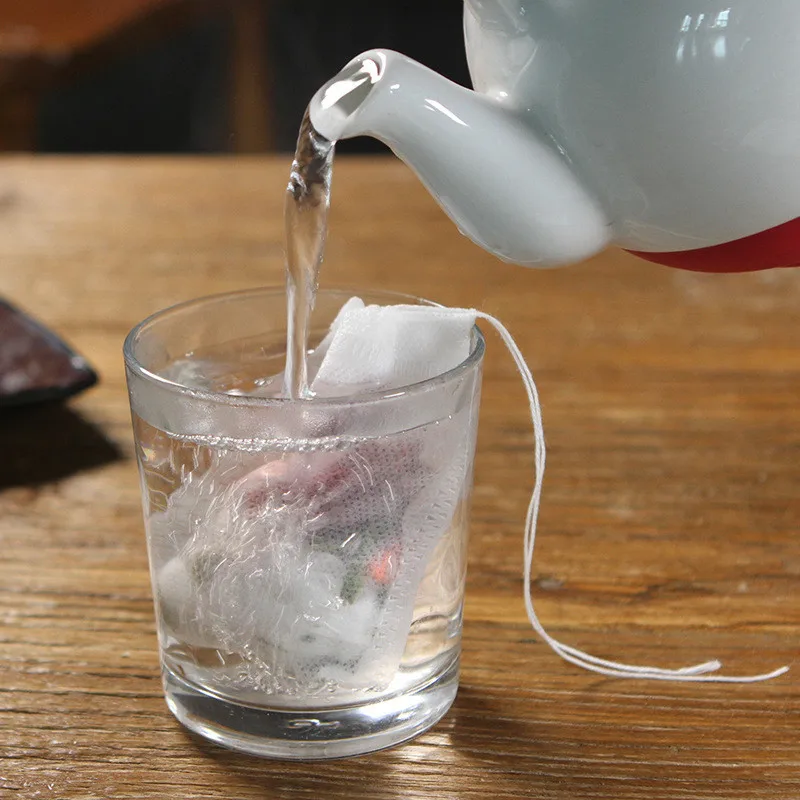 100 Pcs Disposable Tea Filter Bags Empty Cotton Drawstring Seal Filter