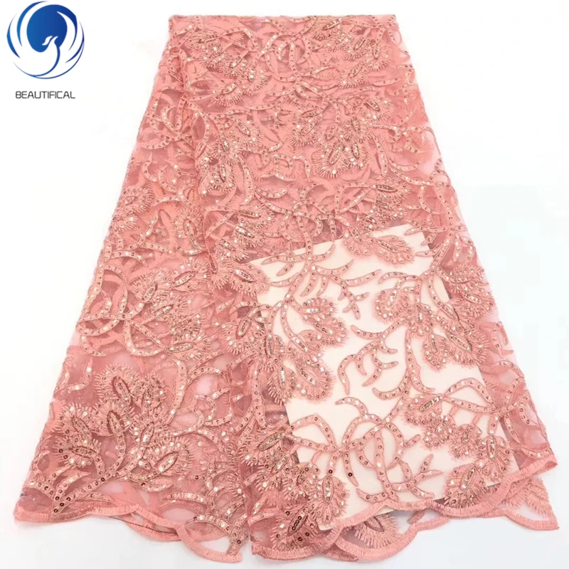 

Beautifical african lace fabrics 2019 nigerian sequins french tulle lace fabric embroidery new ML1N710, Can be customized