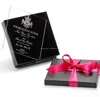 clear acrylic printing wedding invitation card ribbon decorated with white printing matching box