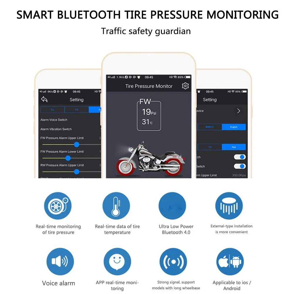 Motorcycle Bluetooth Tire Pressure Monitoring System TPMS Mobile Phone APP Detection Bluetooth TPMS for Motorcycles