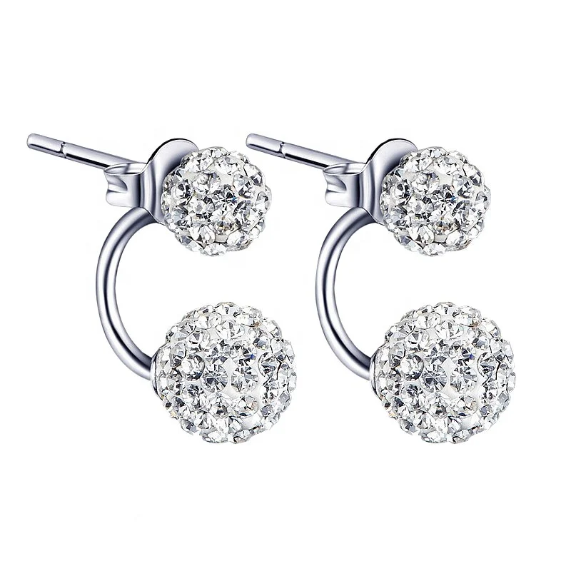 

CGO05 6-9mm Zircon Filled Double Sided Ball Silver Color Stud Earrings for Women Female Studs